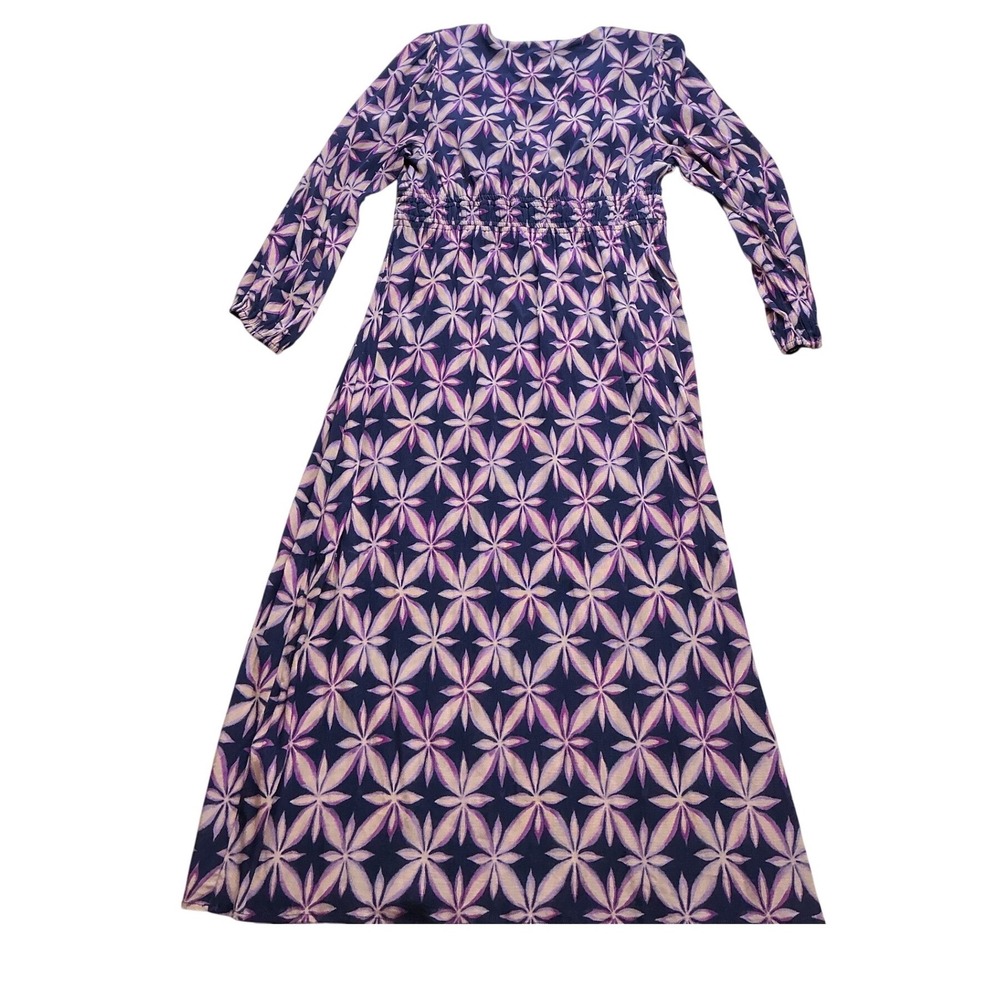 Electric & Rose Purple Geometric Floral V-Neck Smocked Maxi Dress Pockets L - Picture 3 of 9